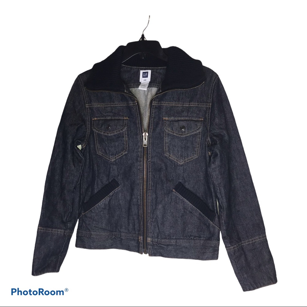 Gap Blue Jean Jacket Sweater‎ Roll Collar Sz S